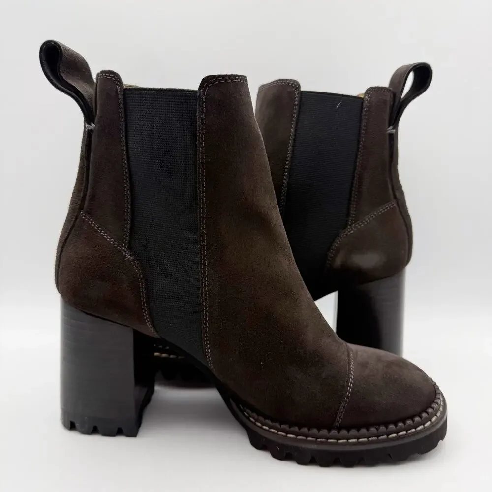 See by Chloe Womens Mallory Ankle Boots EU 37.5 US 7.5 Grey Brown Suede NIB